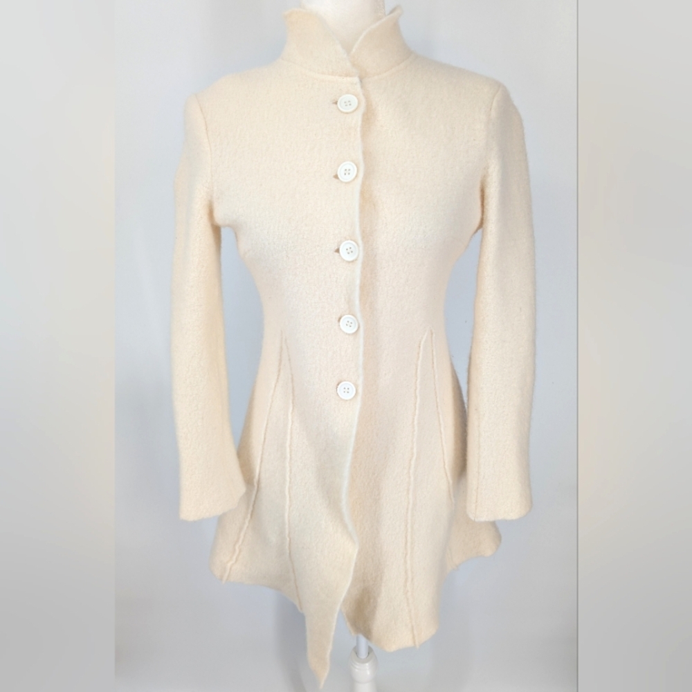 Mythology Vintage 100% Wool Cream Fit And Flare Princess Cardigan Coat Medium